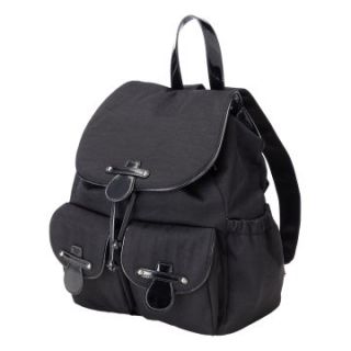 OiOi Nylon Backpack Diaper Bag   Black with Black Patent Trim   Designer Diaper Bags