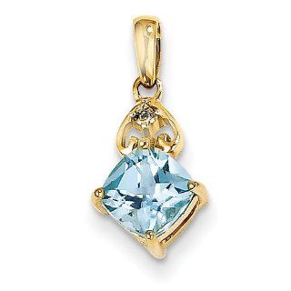 Gold and Watches 14k Diamond and Light Swiss Blue Topaz Square Pendant: Charms: Jewelry