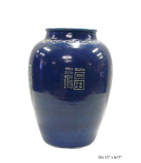 Chinese Fok Character Blue Glaze Clay Vase Pot As789   Decorative Vases