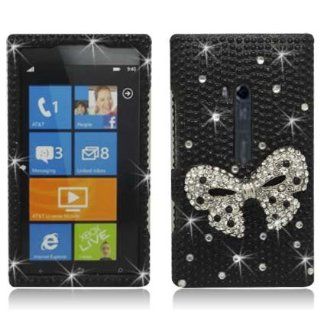 Aimo Wireless NK900PC3D815 3D Premium Stylish Diamond Bling Case for Nokia Lumia 900   Retail Packaging   Black Bow Tie: Cell Phones & Accessories