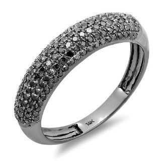 0.50 Carat (ctw) 14k White Gold Black Plated Round Black Diamond Ladies Anniversary Wedding Band 1/2 CT: Jewelry