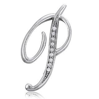 BERRICLE Silvertone Initial Letter Brooch Pin   P   women's Brooches & Pins: Brooches And Pins: Jewelry