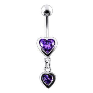 Dangling Silver Belly Rings Amethyst Stylish Dangling Ht Shape 925 Silver Belly Ring Belly Button Piercing Rings: Jewelry
