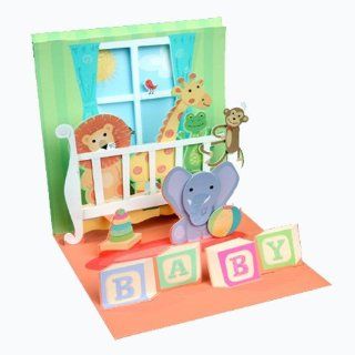 New Baby Greeting Card   Baby Crib Animals Pop Up Health & Personal Care