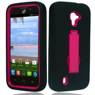 ZTE Majesty 796C 3 in 1 Bundle for Straight Talk Net 10   Pink Hybrid Duo Shield Tough Armor Case with Stand and SureGrip Skin Cover + Crystal Clear Screen Protector + SportDroid Transparent/Clear Decal: Cell Phones & Accessories