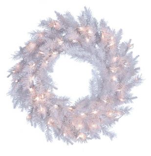 30 in. Pre Lit Crystal White Wreath with Clear Lights   Christmas Wreaths