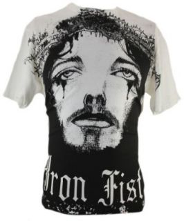 Iron Fist Brand Mens T Shirt   Jesus Crown of Thorns Image on White (Large): Novelty T Shirt: Clothing