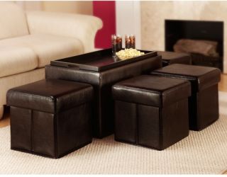 Convenience Concepts Designs4Comfort™ Manhattan Storage Bench with 4 Collapsible Ottomans   Espresso   Ottomans