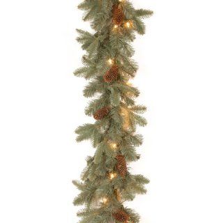 National Tree 9 Feet by 10 Inch "Feel Real" Oak Ridge Blue Garland with 50 Clear Lights   Artificial Christmas Garlands