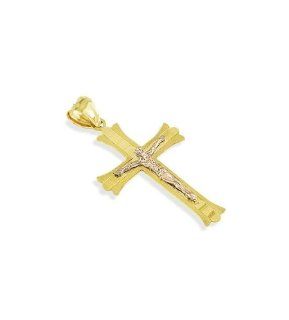 14k Yellow Rose Gold Jesus Crucifix Roman Cross Pendant: Jewelry