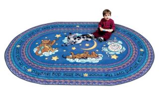 Joy Carpets Blue Hey Diddle Diddle Kids Area Rug   Nursery Decor