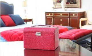 Hot Sale Brand New High Quality Red Leatherette Jewelry Case Storage Box Watch Box Cosmetic Case Beauty