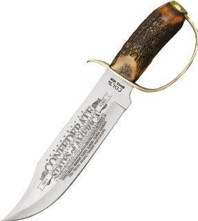 Colt Knives 827 Colt Confederate D Guard Bowie Knife With Round Design Stag Handle  Fixed Blade Camping Knives  Sports & Outdoors