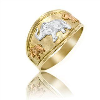 Ladies "Good Luck" Elephant Ring in 14K Tri color Gold: Jewelry
