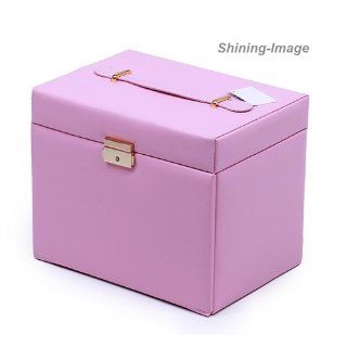 SHINING IMAGE HUGE PINK LEATHER JEWELRY BOX / CASE / STORAGE / ORGANIZER WITH TRAVEL CASE AND LOCK Kitchen & Dining