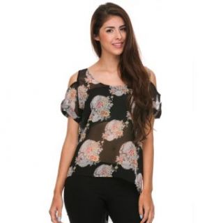Cecico Women's Sheer Chiffon High Low Blouse at  Womens Clothing store