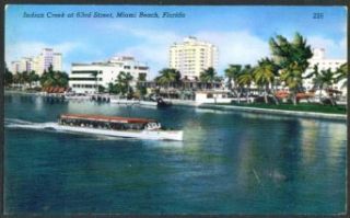 Indian Creek & 63rd St Miami Beach FL postcard 50s: Entertainment Collectibles