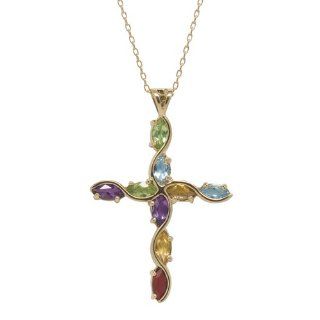 Multi Color Gemstone Cross Pendant Gold Over Silver: Jewelry