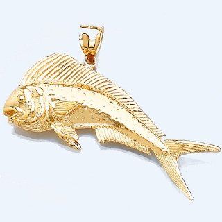 Gold Nautical Charm Pendant Female Dorado (mahi mahi) 2 D: Million Charms: Jewelry