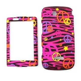 RUBBERIZED MATTE PINK ZEBRA STRIPES AND PEACE DESIGN FACEPLATE PROTECTOR CASE COVER FOR SIDEKICK 4G (SAMSUNG T839): Everything Else