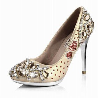 Sexy Satin Stiletto Heel Pumps With Rhinestone Party/Evening Shoes(More Colors),Gold,35: Sports & Outdoors