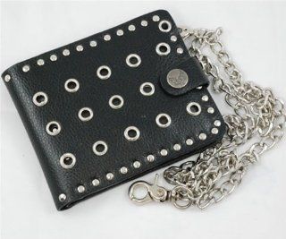 Mens Black Leather Wallet with Chain WA79 