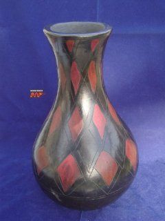 Ceramic Vase 9" Black Potterry Hand Made Oaxaca Mexico (Barro Negro Doa Rosa) (Popular Ceramic Mexican Pottery Styles Collectible) : Decorative Vases : Everything Else