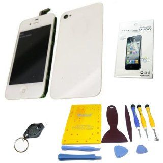 YAGADGET iPhone 4S White Color Conversion Color Swap Front Glass Screen Lcd Replacement Back Door Assembly & Home Button Do It Yourself Kit (Includes Full Toolkit + Screwmat + Screen Protector + LED Keychain Light) Any Carrier AT&T Verizon Sprint: 