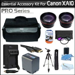 Essential Accessory Kit For Canon XA10 Professional Camcorder Includes Extended (2100Mah) Replacement BP 819 Battery + AC/DC Travel Charger + Deluxe Case + 72 Pro Tripod + HD .43x Wide Angle Lens + HD 2.2x Telephoto Lens + 3pc Filter Kit + Much More : Came