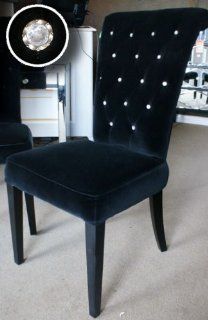 Dining Chair, Black Velvet Diamante Bling Buttons  