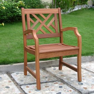 Natural Eucalyptus Wood Lattice Back Dining Chair with Optional Seat Cushion   Outdoor Dining Chairs