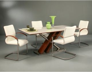 Pastel Furniture Charlize 5 Piece Walnut Dining Table Set with Akasha Chairs   Ivory   Dining Table Sets