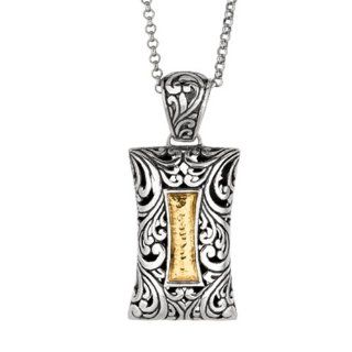 Designer Phillip Gavriel 18k Gold & Sterling Silver Collection Fancy Rectangle Pendant Chain 18" Jewelry