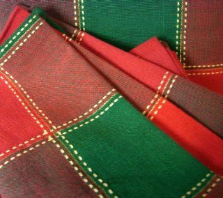 CS D848 Christmas Large Tartan Plaid with Yellow Overstitch 84 X 60 Tablecloth & 8 Dinner Napkin Set Rectangular 100% Cotton, Red Green Gold: Health & Personal Care