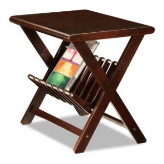 Leick Rectangle Chocolate Cherry Wood Magazine Chairside End Table with Ribbed Shelf   End Tables