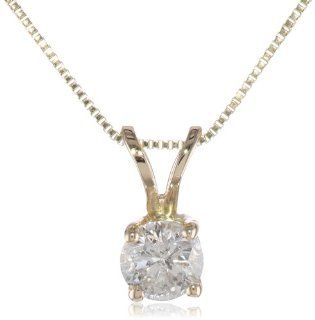14k Yellow Gold Round Cut Diamond Solitaire Pendant (1/3 cttw, H I Color, I1 12 Clarity), 18": Single Diamond Necklace: Jewelry