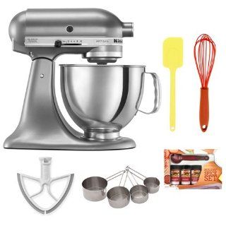 KitchenAid KSM150PSCU Artisan Series 5 Quart Tilt Head Stand Mixer in Contour Silver w/ Beater Blade + Silicone Whisk + Accessory Kit: Kitchen & Dining