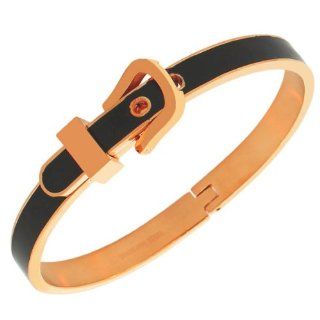 Stainless Steel Rose Gold Tone Black Belt Buckle Handcuff Womens Adjustable Bangle Bracelet: My Daily Styles: Jewelry