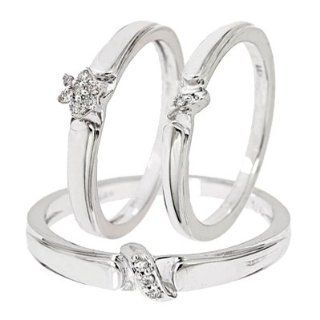 1/7 CT. T.W. Round Cut Diamond Women's Engagement Ring, Ladies Wedding Band, Men's Wedding Band Matching Set 14K White Gold   Free Gift Box MyTrioRings Jewelry