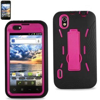 LG Marquee/Ignite/LS855 Black/Hot Pink Combo Silicone Case + Hard Cover + Kickstand Hybrid Case BoostMobile/Sprint: Cell Phones & Accessories