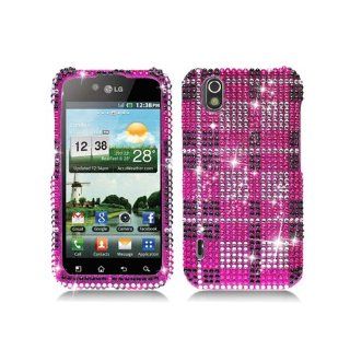 Pink Plaid Bling Gem Jeweled Crystal Cover Case for LG Ignite 855 Marquee LS855 Sprint LG855 Boost L85C NET10 Straight Talk Optimus Black P970 L85C Majestic US855 US Cellular: Cell Phones & Accessories