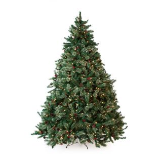 Classic Full Pre lit Christmas Tree with Berries and Pine Cones   7.5 ft.   Clear   Christmas Trees