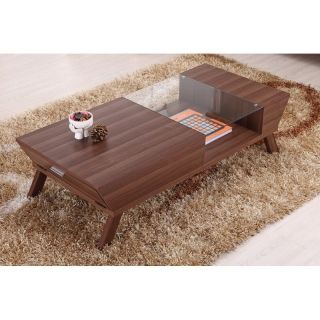 Furniture of America Baxter Modern Glass Top Coffee Table   Medium Wood   Coffee Tables