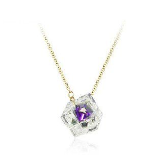 Charm Jewelry Swarovski Crystal Element 18k Gold Plated Amethyst Purple Cube Necklace Z#856 Zg4dc0ed: Jewelry
