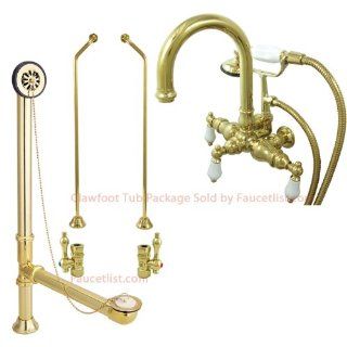 Polished Brass Wall Mount Clawfoot Tub Faucet w hand shower Package   Bathtub Faucets  