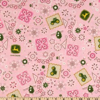 42'' Wide John Deere Flannel Bandana Pink Fabric By The Yard