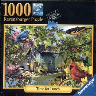 Ravensburger 1000 Piece Premium Puzzle Featuring Softclick Technology   Time for Lunch By Artist Lori Schory   Artwork Features Various Birds and Butterflies Around a Birdhouse: Toys & Games
