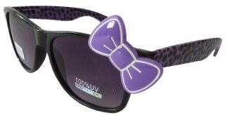 Sanrio Hello Kitty Cheetah Print Style Inspired Wayfarer Sunglasses   Black/Purple with Purple Bow Sports & Outdoors