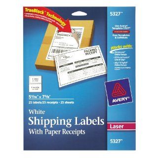 Avery Shipping Label with Paper Receipt, Laser, TrueBlock Technology, White, 25 Sheets (5327) : Office Products