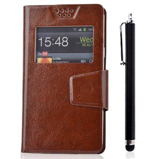Nccypo Universal Stripe Window Flip Leather Case Cover Protector Fit For Samsung Galaxy S3 i9300 And More Within 4.0 4.8 Inch (Brown), With Stylus: Cell Phones & Accessories
